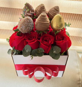Caja por 16 rosas, fresas achocolatadas R11