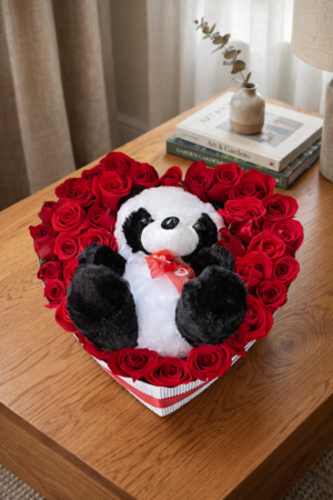 Corazón de rosas y peluche R140
